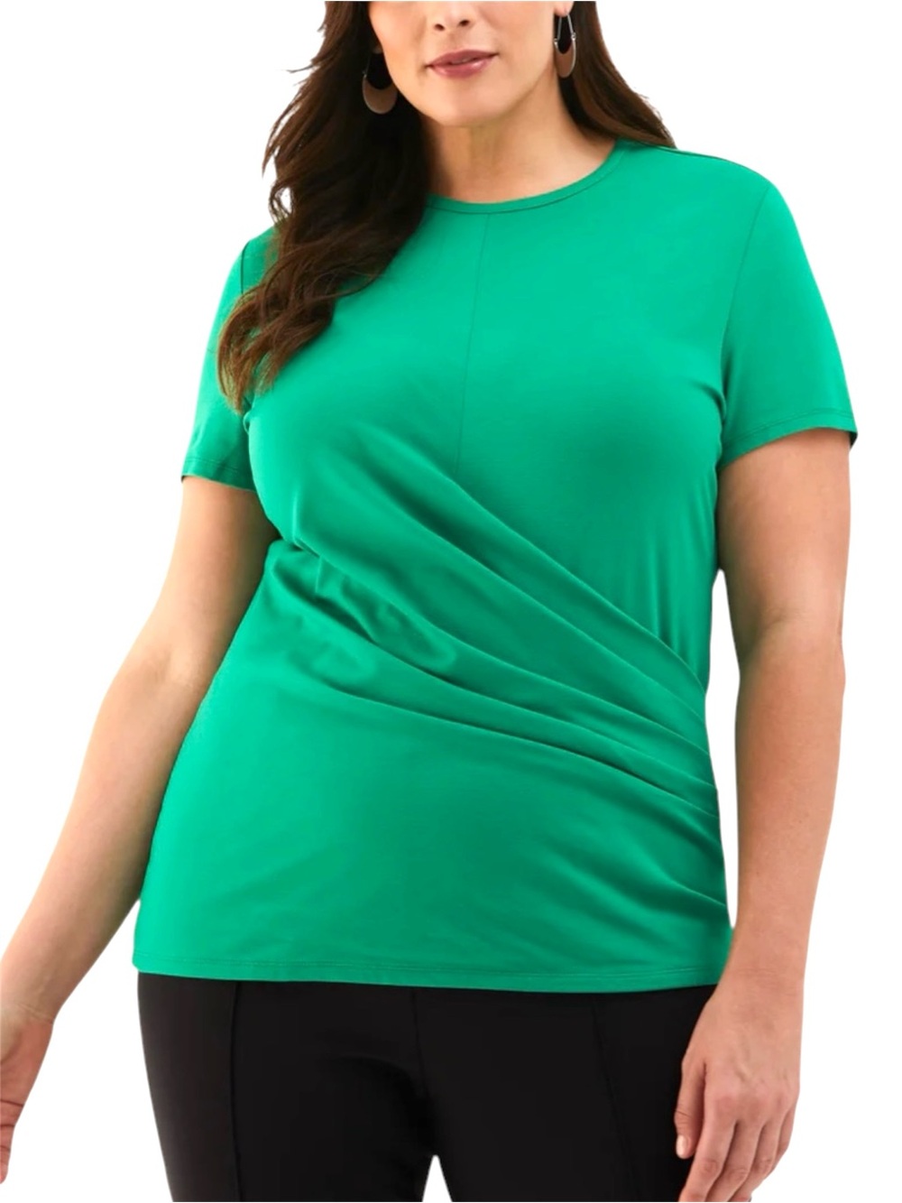 Thyme &‎ Honey V-Neck Faux Wrap Short Sleeve Top, Color Green, Size Medium